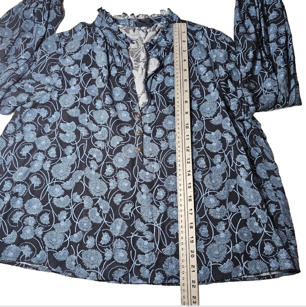 Maeve Navy Floral Ruffle-Neck Button Blouse - Picture 10 of 16